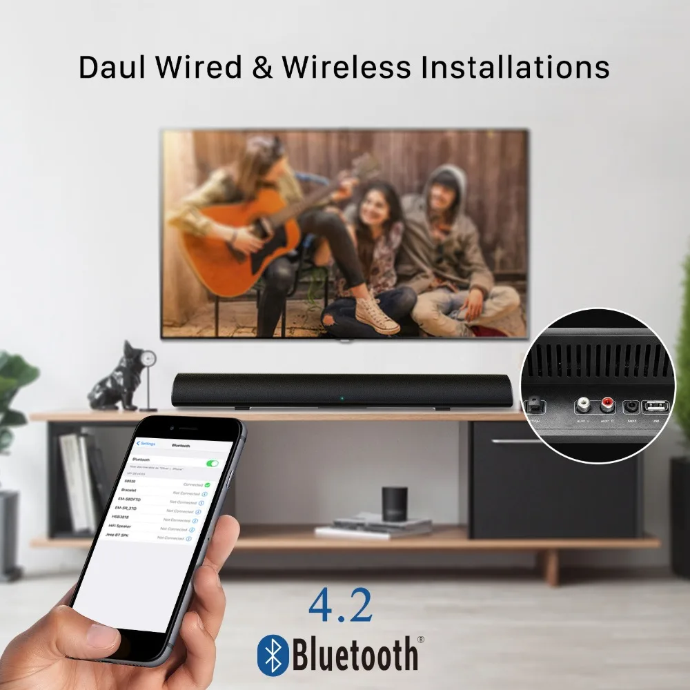 80 Вт ТВ Саундбар Bluetooth динамик домашний кинотеатр система 3D объемный> 80 дБ Звуковая Панель сабвуфер аудио пульт дистанционного управления настенный монтаж