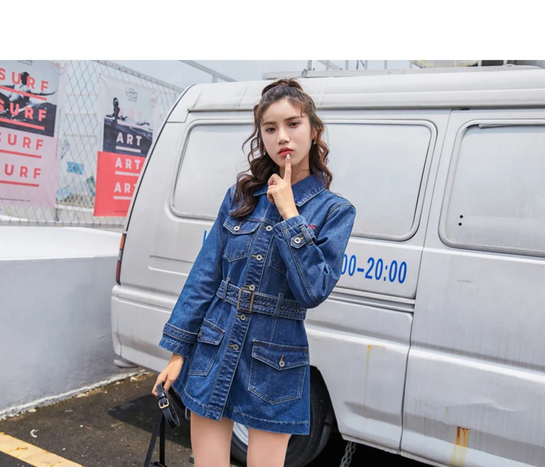 Весна Осень Женские повседневные Большие размеры джинсовые куртки и пальто для женщин с длинным рукавом джинсовая куртка элегантная