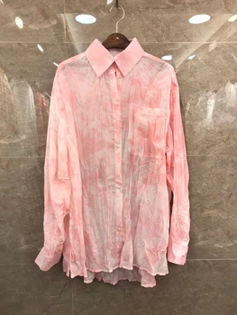 

2020 Spring and Summer New Women's Lapel Chest Single Pocket Decoration Blooming Long Sleeve All-match Shirt 706