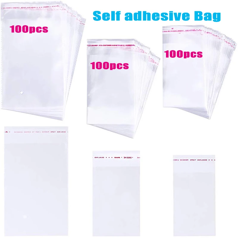Bolsa de celofán autoadhesiva transparente, bolsas de plástico autoadhesivas  para regalo, joyería, Dulces, galletas, embalaje, 100 unidades