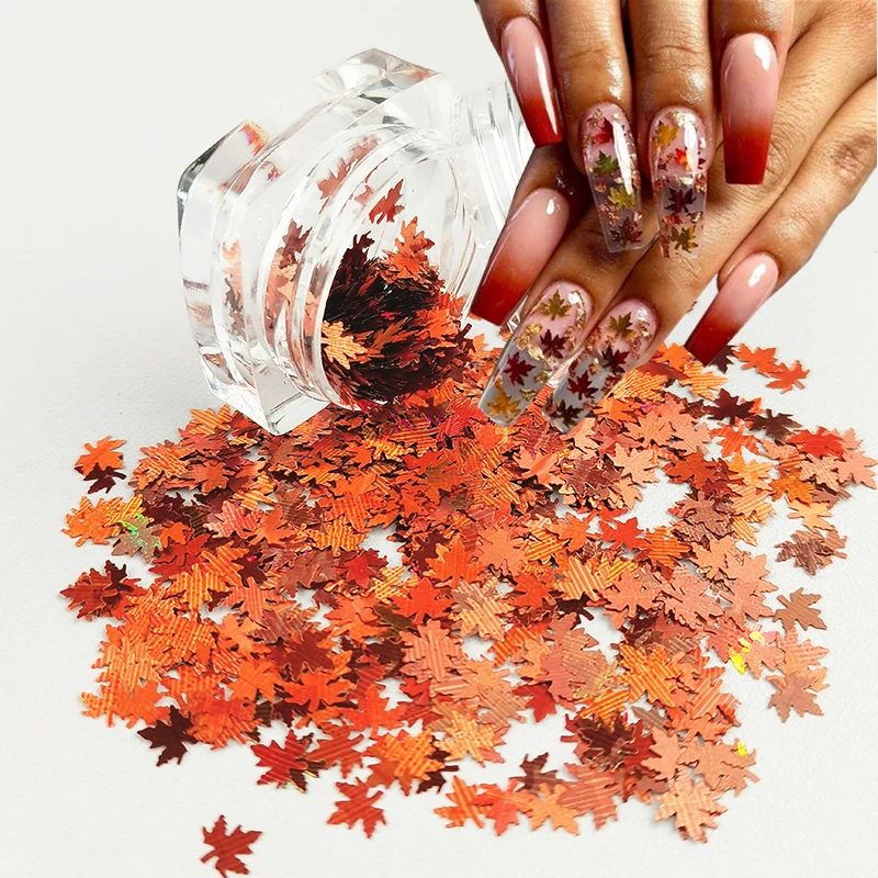 

1 Bottle Holographic Multicolor Sequins Chameleon Nail Art Glitter Flakes Shape Design Laser Maple Leaf Decorations Manicure