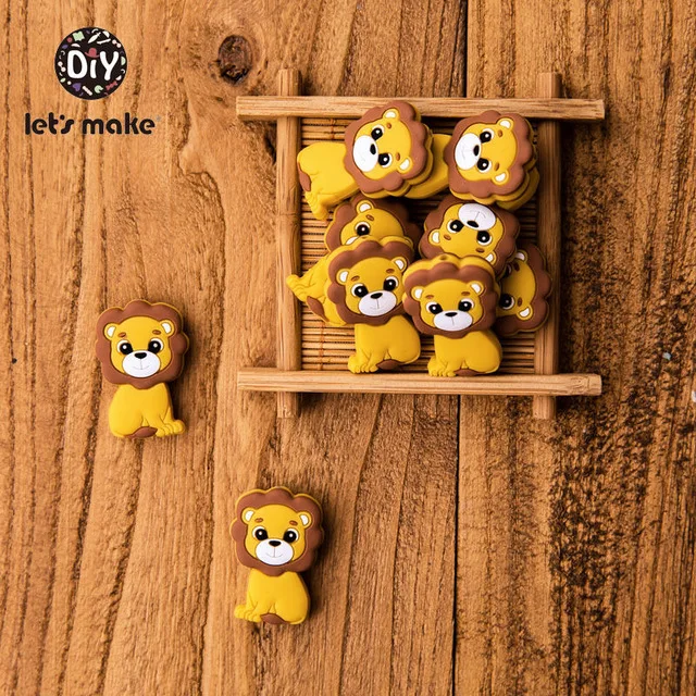 Yellow lion 10 шт., милые силиконовые бусины в виде единорога, Прорезыватель для зубов в виде животных, не содержит бисфенола BPA, детское ожерелье для прорезывания зубов, сделай сам, для новорожденных, Жевательная пустышка с цепочкой - Цвет: Yellow lion