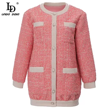 

LD LINDA DELLA 2020 Autumn and Winter Women Tweed jacket Coat Fashion Designer Female Casual Woolen Loose Pink Blouse