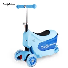 Детский трехколесный троянский скутер, чемодан, трехколесный скутер для малышей, мотоцикл форма, флэш-чемодан для багажа на колесиках