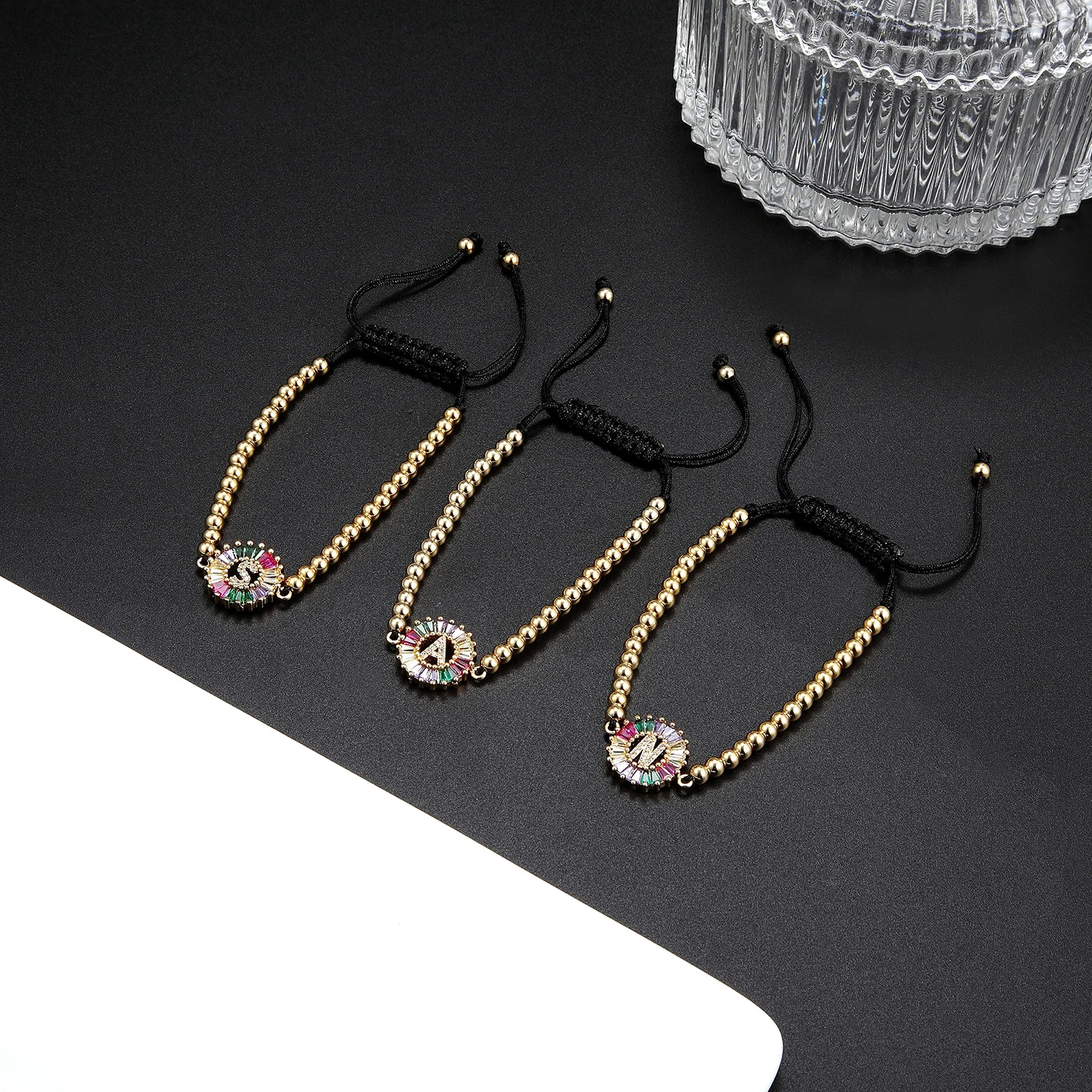 26 Letter Rainbow Zircon Bracelet Gold Color Weave Adjustable Alphabet Bracelet Bangles Women Couple Girl Jewelry fashion bracelet fashion jewelry