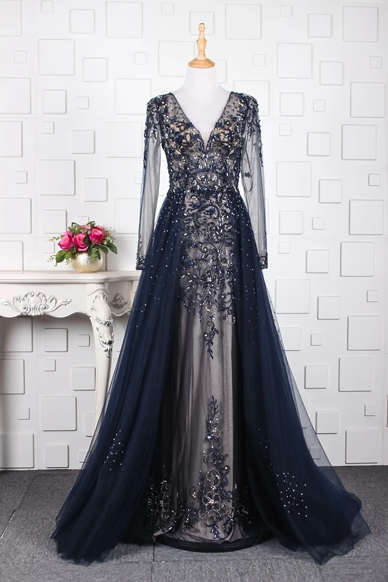 YY071 красное вечернее платье с длинным рукавом и v-образным вырезом на молнии сзади темно-синее торжественное платье vestido de fiesta largos de noche elegante