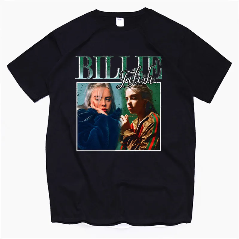 T87B-black Для женщин Billie Eilish хлопковая футболка унисекс скейтборд Рождественская Футболка женская одежда для девочек уличная рубашка - Цвет: T87B-black