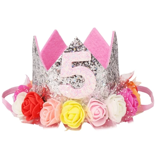 1pc Happy Birthday Party Hats Decor Cap Hat Princess Crown 1st 2nd 3rd Year Old Number Baby Kids Hair Accessory Birthday Toys - Цвет: Silver   5