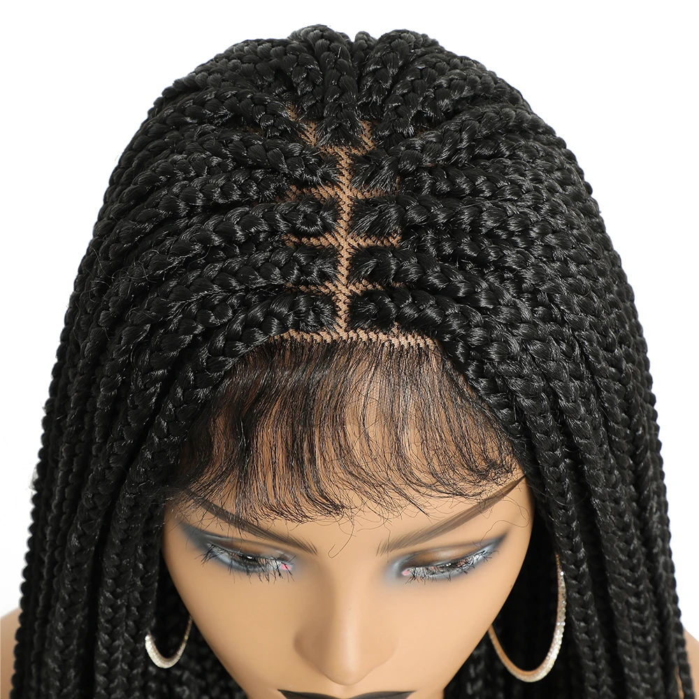 

Ombre Color 30 inch Braided Wigs Synthetic Lace Front Wig for Black Women Cornrow Braids Lace Wigs with Baby Hair Box Braid Wig