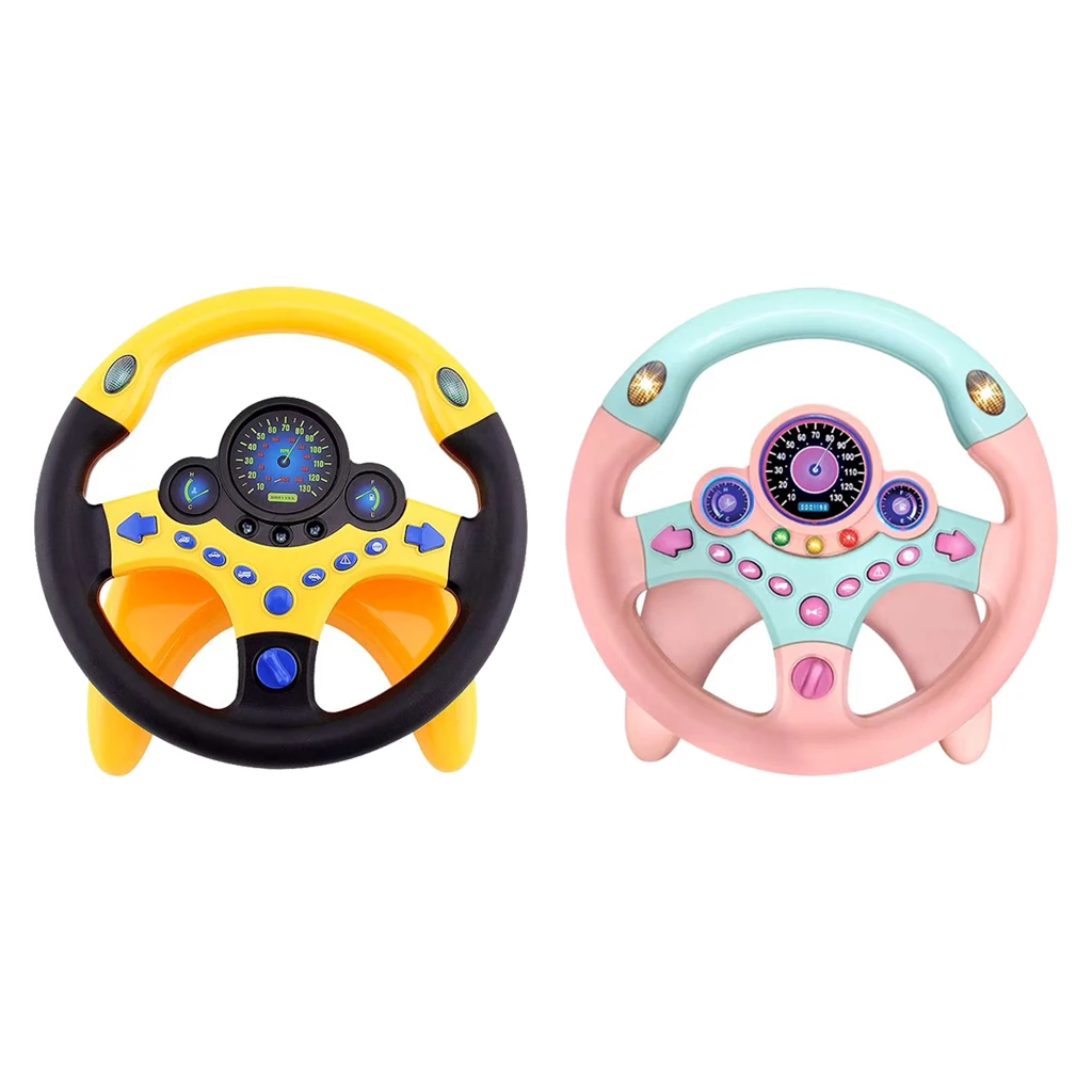 2 Pcs Simulation Co-pilot Simulation Steering Wheel with LED Light and Base for Kids Children Car Toy