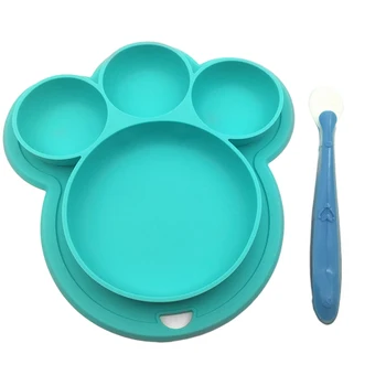 

Tableware Home Dinner Plate Wedding Party Integrated Dishes With Spoon Foldable Portable Soft Silicone Baby Children Cartoon