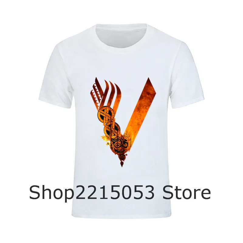 2020 Hot Selling Short Sleeve TShirts Vikings Logo Fire Mens T Shirts Male Personalised T-Shirts Crew Neck Nice camisa masculina | Мужская