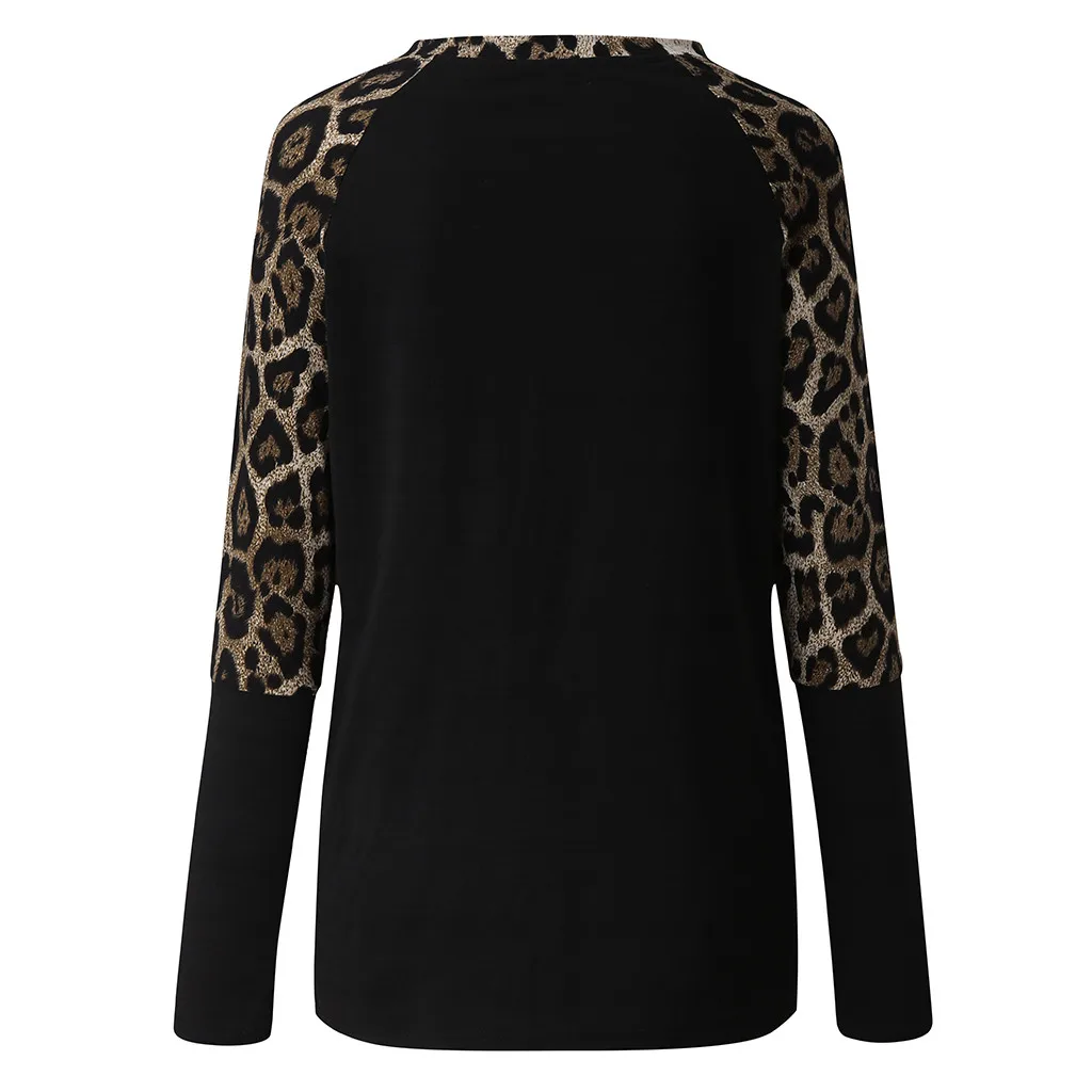 Trendy New Leopard Blouse Shirt Women Fashion Leopard Pattern Splice Color Long Sleeve O-Neck Top Blouse roupa feminina@45