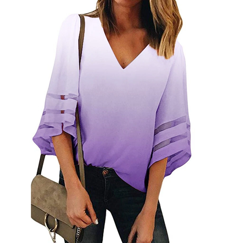 JAYCOSIN Fashion Loose Blouse V-Neck Women