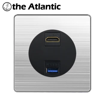 

Dual HDMI HD Interface USB 3.0 Data HDMI & USB Data Transfer Port Wall Socket For Computer TV Stainless Steel Black Jack 86 Type