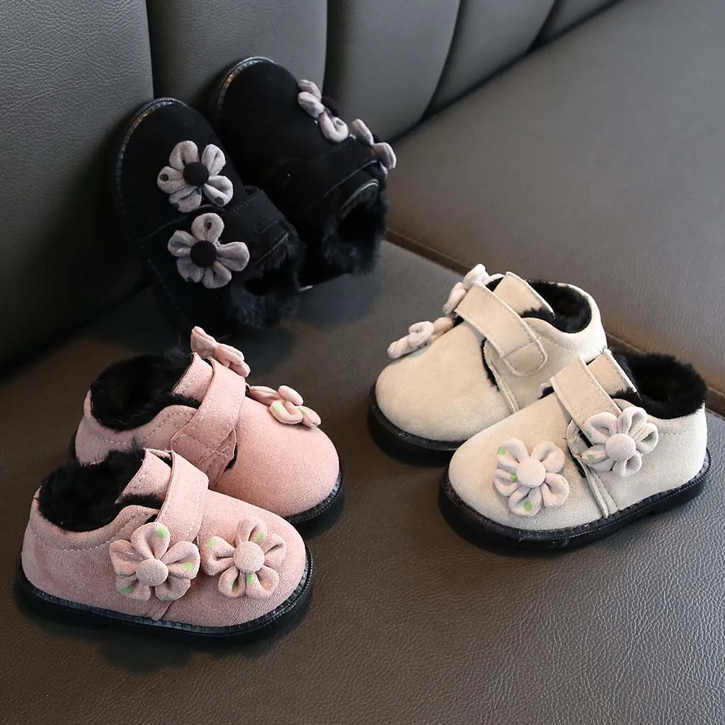 Обувь для новорожденных детей; обувь для маленьких девочек; повседневные спортивные короткие ботинки; модная однотонная теплая детская обувь с цветочным принтом