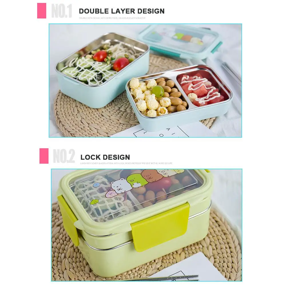Bento Box Ланч-бокс, термо-Ланч-бокс, портативный, мультяшный, прочный, двухслойный, 304, нержавеющая сталь, изоляция столовых приборов