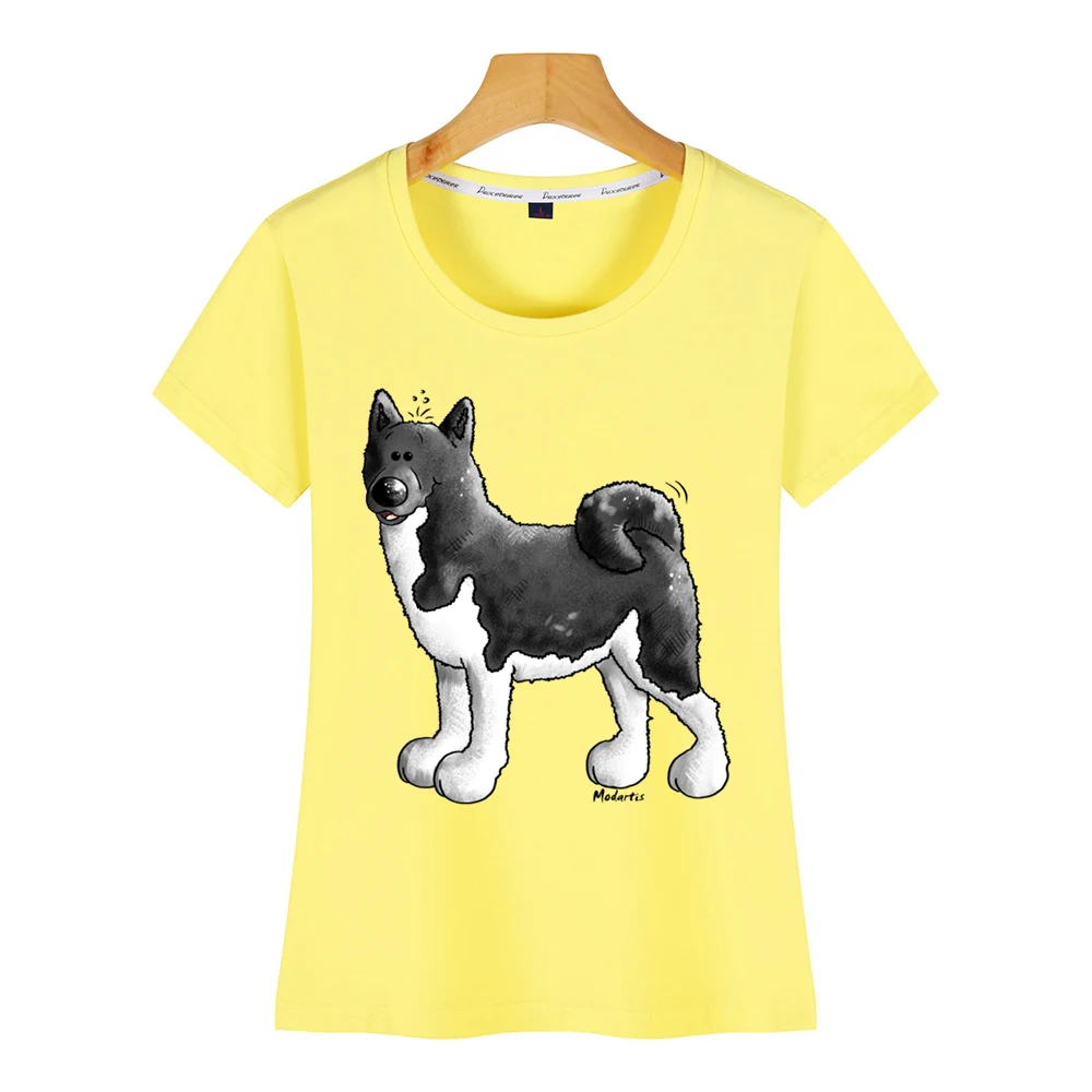 Yellow Топы, футболка, Женская забавная Акита, собака, кавайные надписи, хлопок, женская футболка - Цвет: Yellow