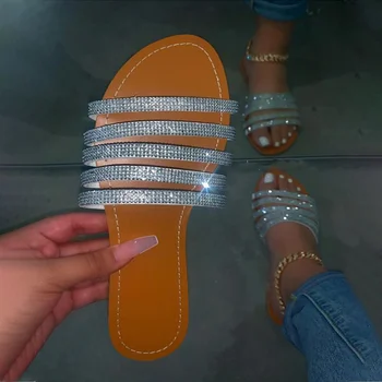 

2020 Woman Slippers Sewing Crystal Beach Open Toe Non Ladies Slip Flat Shoes Woman Fashion Slippers Female Summer New Hot