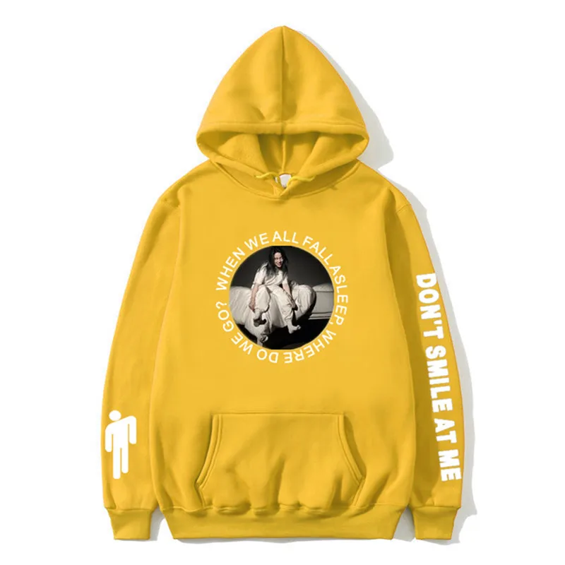 25yellow Новинка года, толстовка с капюшоном Billie Eilish, модные толстовки с принтом для женщин и мужчин, толстовки с длинными рукавами, лидер продаж, Повседневная Уличная одежда Sudadera Hombre - Цвет: 25yellow