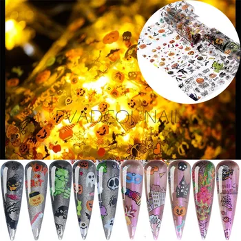 

10 PCS/Pack Nail Art Stickers Holographic Nails Water Transfer Foil Paper Tips Decals Halloween Adhesive Manicure Decoration
