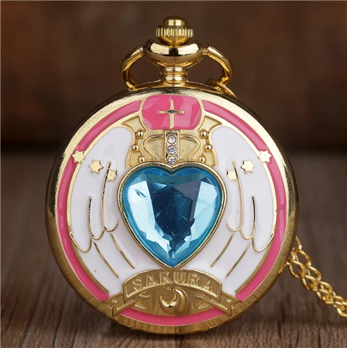 Модные милые sakura анимация Сейлор Мун косплей карманные часы брелок цепочка ожерелье подвеска мальчик девочка карманные часы подарки - Цвет: blue