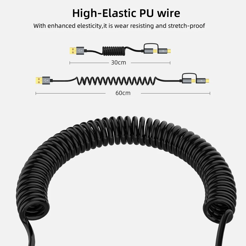 2 in 1 Spring Charging Cable USB C Micro USB Cord Retractable USB-C Cabo For Samsung Galaxy S9 Fast Charger Wire For Xiaomi Mi9 2 in 1 Spring Charging Cable USB C Micro USB Cord Retractable USB-C Cabo For Samsung Galaxy S9 Fast Charger Wire For Xiaomi Mi9