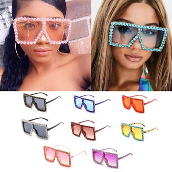 

Wholesale Oversized Full Crystal Frame Square Sunglasses For Women Luxury Vintage Rhinestones Sun Glasses Men Party Shades Bulk