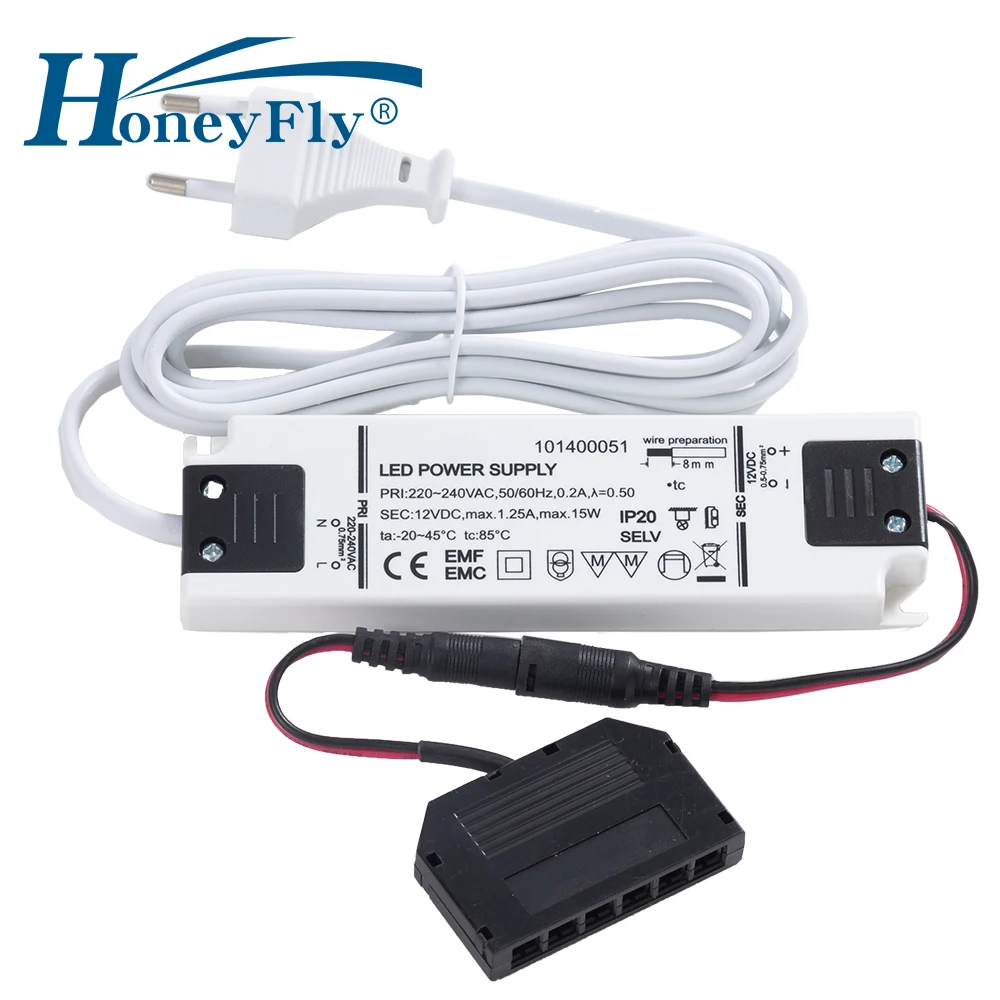 HoneyFly  Patented Super Slim LED Driver 15W 12V DC Output Lighting Transformer AC DC Converter for LED Lights Cabinet Lamp 8pcs ltc6957 ltc6957ims 3 ltc6957hms 3 ltc6957ims 4 ltc6957ims 4 low phase noise dual output buffer driver logic converter