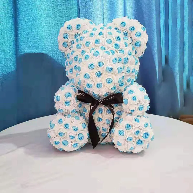 40cm blue Стиль 40 см Роза плюшевый медведь мыло Пена розовый медведь с подарочной коробкой на Рождество День Святого Валентина подарок подруге на день рождения - Color: 40cm blue