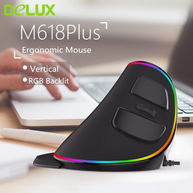 Delux эргономичная Вертикальная мышь USB Проводная компьютерная 4000DPI оптическая RGB