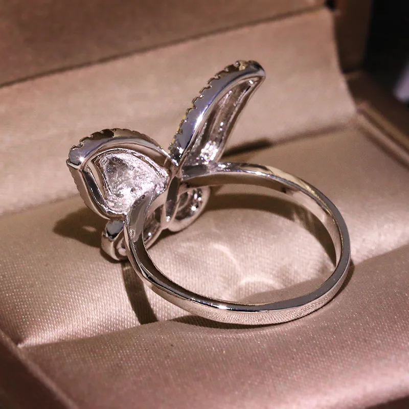 Charm Double Color Austrian Crystal CZ Butterfly Rings Romantic Wedding Accessories Ring For Women Girls Engagement Jewelry Gift