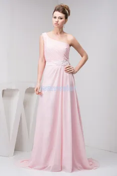 

free shipping 2016 new design one shoulder appliques formale brides maid custom size/color long pink chiffon Bridesmaid Dresses