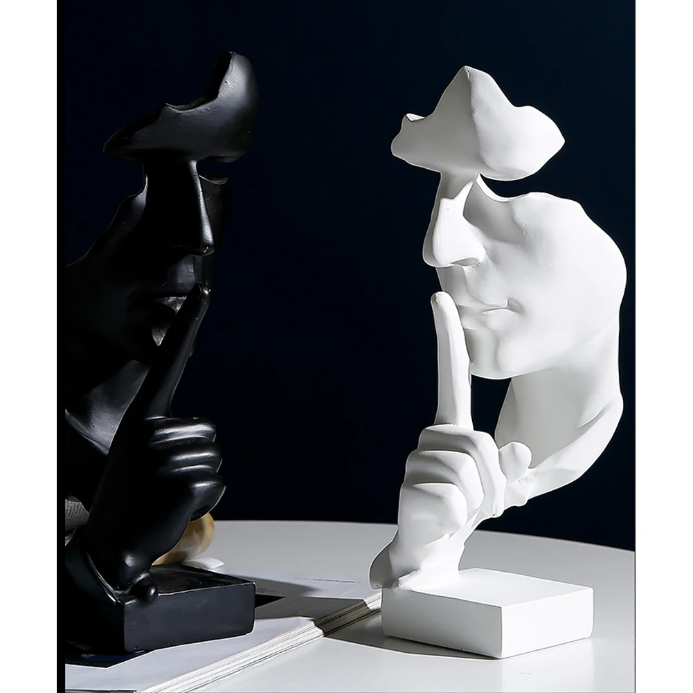 Statua Decorativa Maschera Di Coppia | Poliresina Nero | Decor Moderno Per Casa E Ufficio | Design Astratto