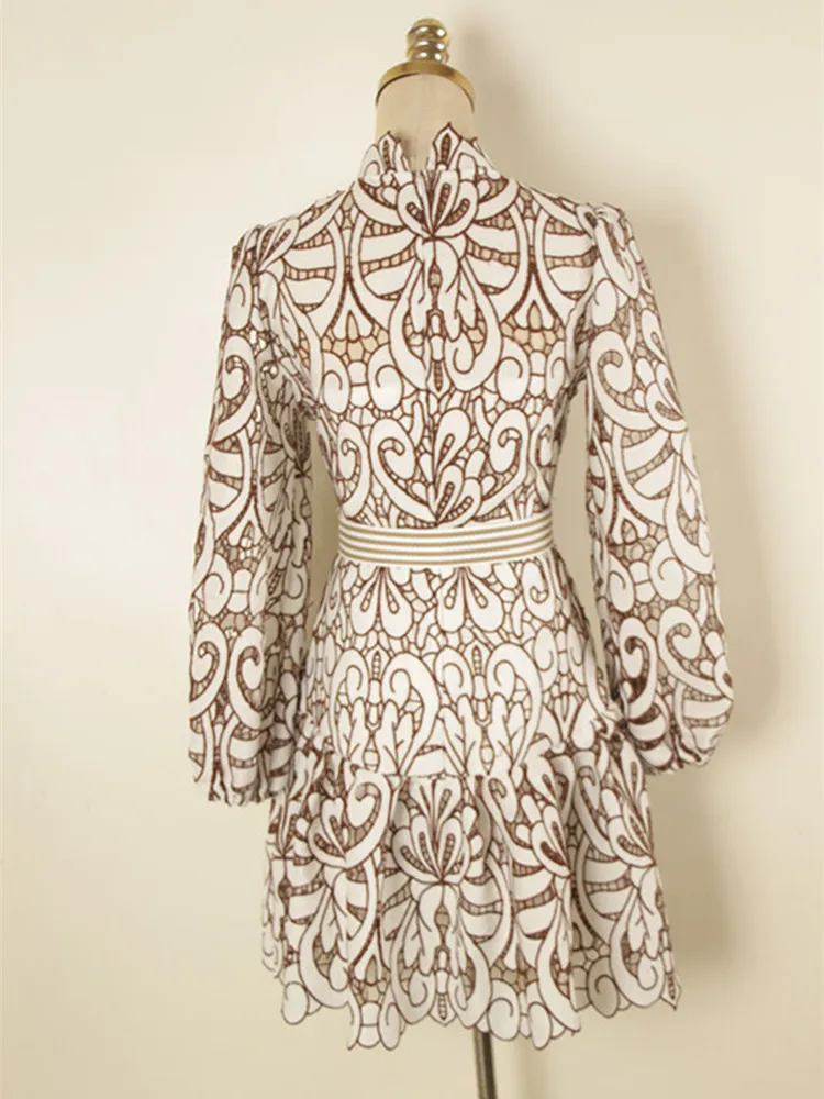 Женское кружевное платье с поясом винтажное ажурное цветочной вышивкой