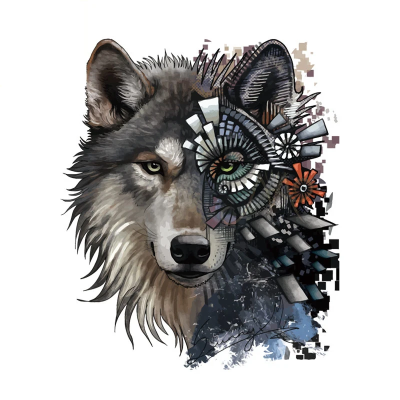 

JuYouHui Exterior Accessories Decal Personalized Mechanical Wolf Head Car Sticker Funny Auto Decorative PVC Decals 15cm