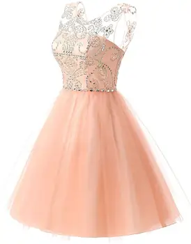 

Prom Dress Party Gowns A-line/Princess Jewel Neck Knee Length Sleeveless Short Tulle Homecoming Dresses with Beading/Crystal