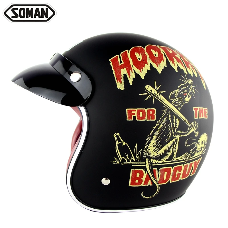 Bad Mouse Soman Casco Moto ретро открытый шлем с очками Capacete De Motocicleta Mais Vendidos мужские крутые Cascos велосипедные шлемы винтажные - Цвет: Bad Mouse