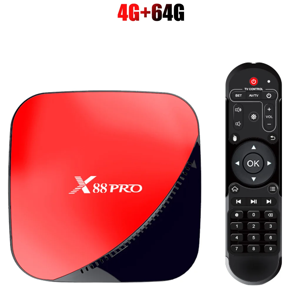 red 4G 64G X88 PRO TV Box Android 9.0 4GB RAM 64GB Google Voice Assistant RK3318 Quad core Wifi Youtube 4K set top box silver gold red H96 - Цвет: red 4G 64G