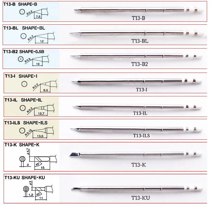 T13 высокое качество жало паяльника различных моделей прочные бессвинцовое паяльное жало подходит для bakon 950D паяльник