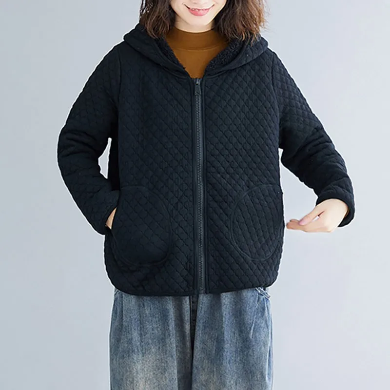 Women Black Casual Hooded Jackets New 2020 Autumn