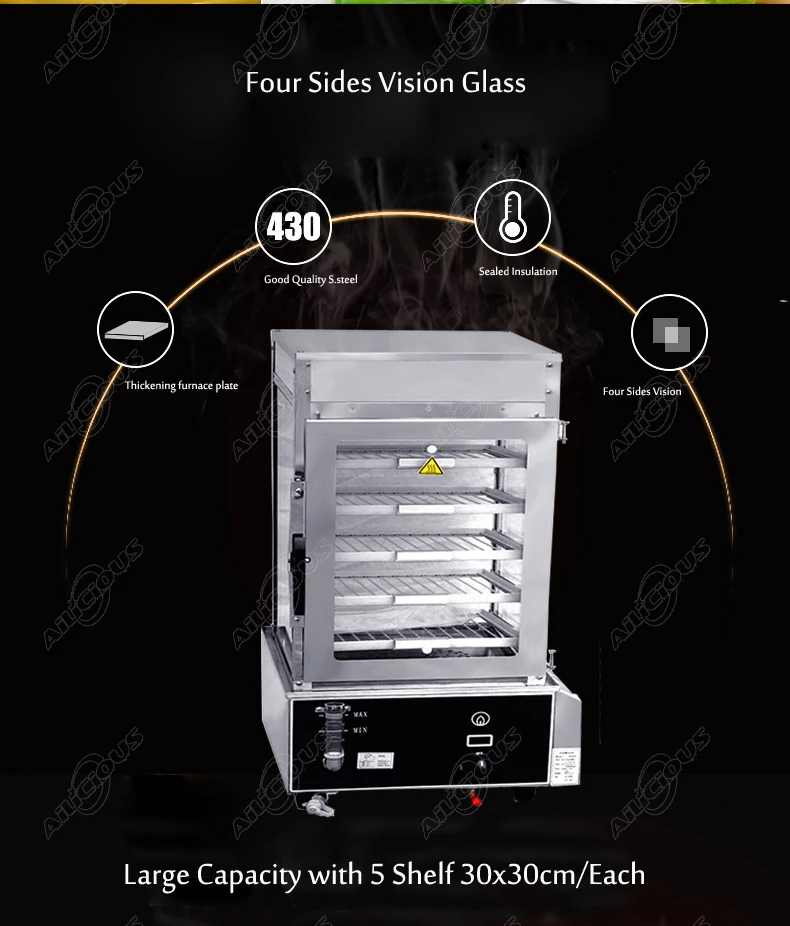 R500L LPG Gas Chinese Bun Steamer Food Steamer Machine 5 Layers Stainless Steel Fast Heating