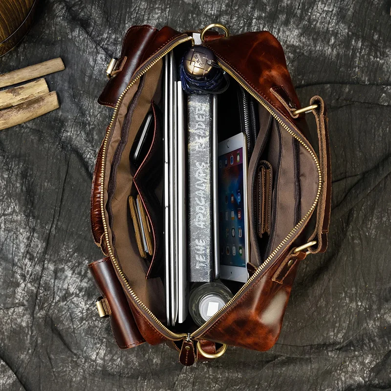 Портфель мужской из натуральной кожи подходит для ноутбука 15 дюймов блестящая