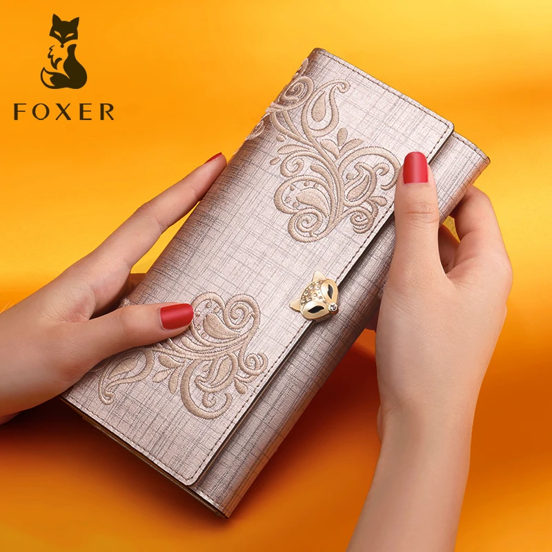 FOXER женский модный кожаный Длинный кошелек для телефона с отделением для карт, Роскошный кошелек для монет для женщин, стандартные кошельки|purse for women|fashion pursepurse fashion | АлиЭкспресс