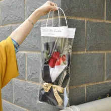 1pc Portable Transparent PVC Clear Florist Tote Bag Home Party Decoration Rose Flower Bouquet Packaging Bagging Gift Bag