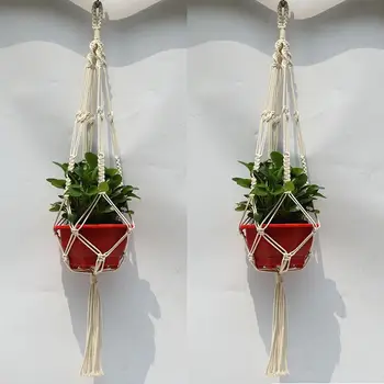 

2PCS Macrame Plant Hanger Indoor Outdoor Hand Knit Hanging Planter Basket Net Cotton Rope with Beads
