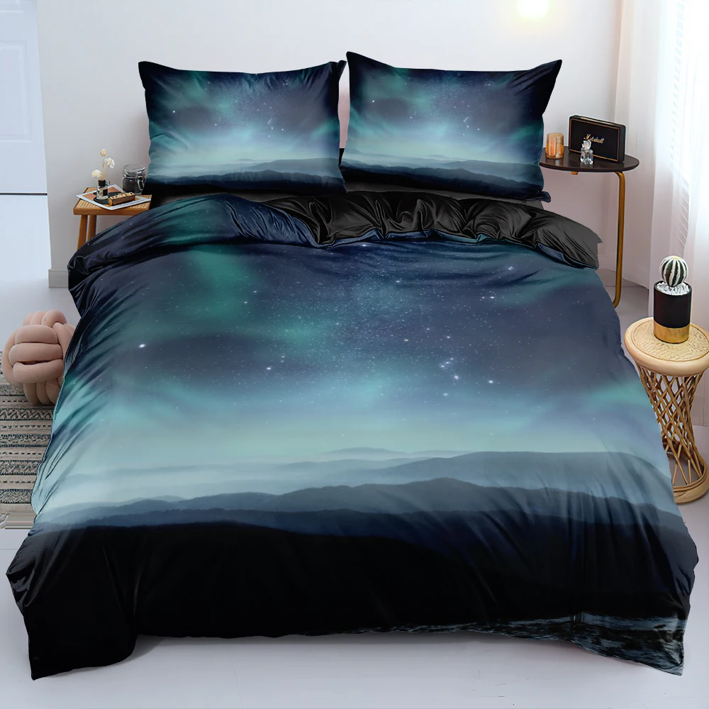 

3D Digital Aurora Linens Bed Double-sided Comforter/Duvet Cover Set Twin Queen King Size Luxury Bedding Set for Modern Gift