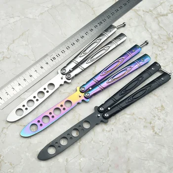 

New Colorful Stainless Steel Knife Butterfly Training Knife Outdoor Knife Competition Knife Blunt Tool No Blade Balisong Trainer