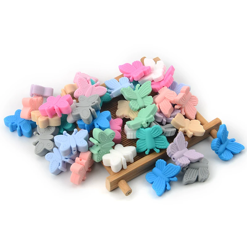 LOFCA 나비 구슬 실리콘 50pcs Teethers BPA 무료 DIY 느슨한 구슬 Teething 목걸이에 대 한 동물 모양의 귀여운 젖니가 남 장난감