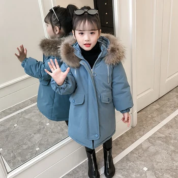 

Children Winter Jackets for Girls Cotton Long Coat Parka 2019 New Hooded Zipper Solid Thick Outerwear Girl Kids Winter Clothes